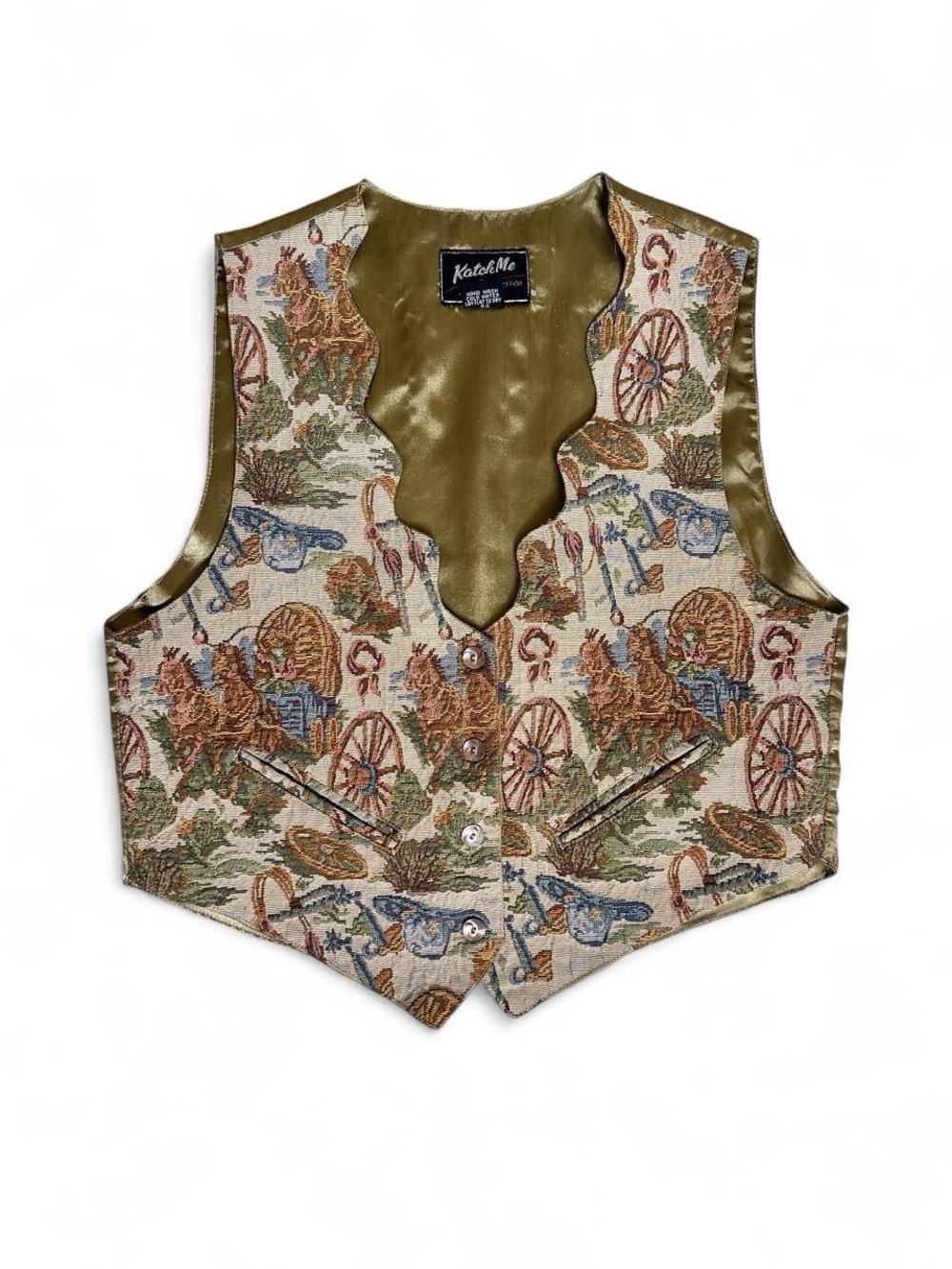 Vintage Western Tapestry Vest in Olive Green and Tan - Picture 1 of 8